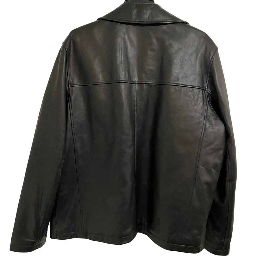 Tommy Hilfiger Leather Jacket Mens XL Black Bomber Preppy Quilted Plaid Lined